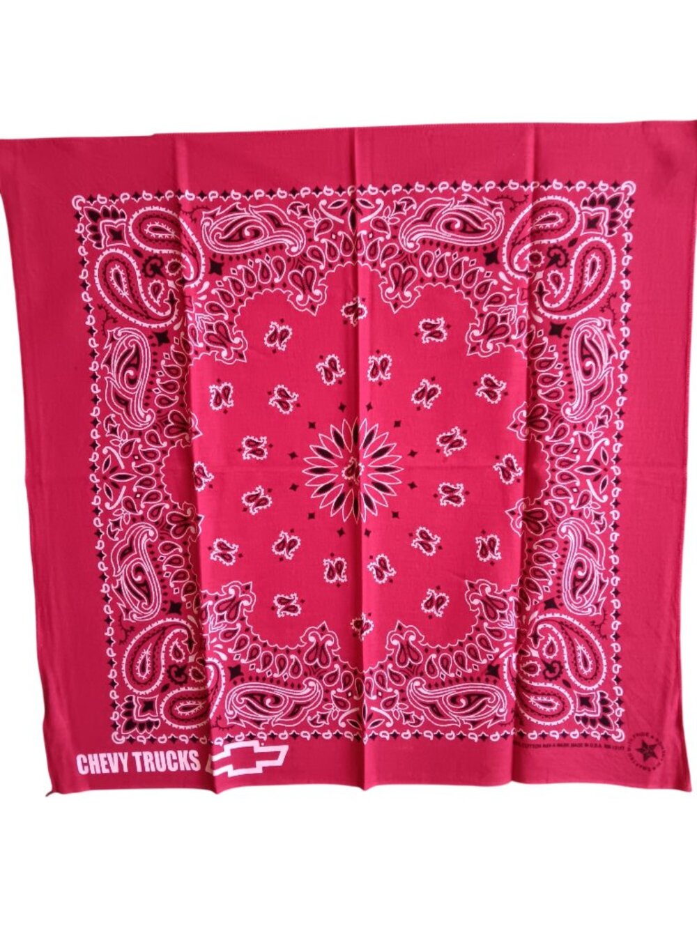 Vintage Western Hanky Bandana Chevy Trucks Red Paisley Cotton 20x20" Made In USA
